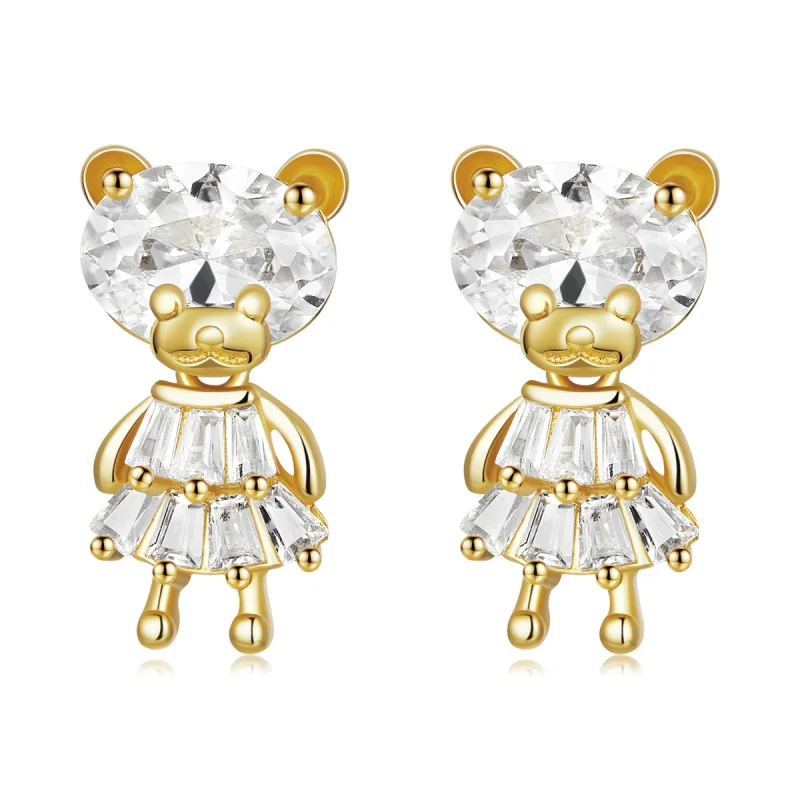 (image for) Pandora Style Bear Girl Stud Earrings - BSE540 - Product Image