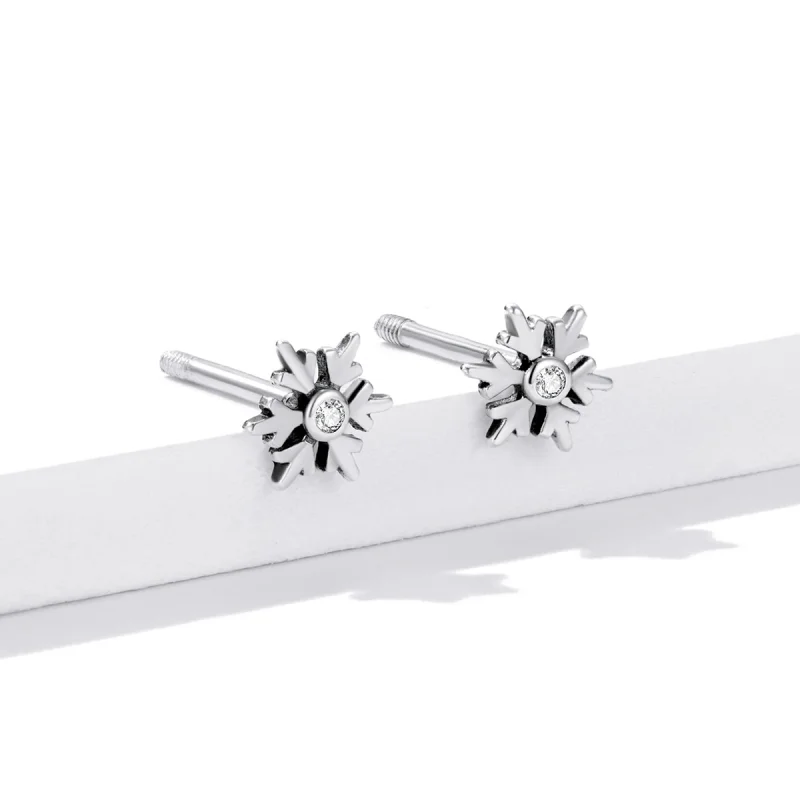(image for) Pandora Style Beautiful Snowflakes Stud Earrings - BSE529 - View 2