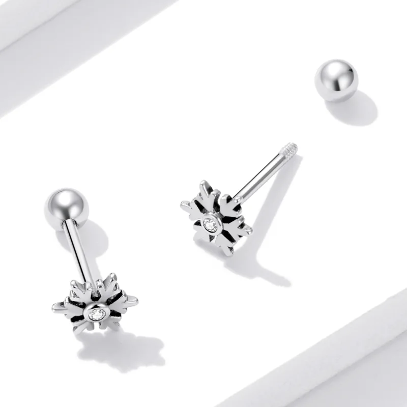 (image for) Pandora Style Beautiful Snowflakes Stud Earrings - BSE529 - View 3