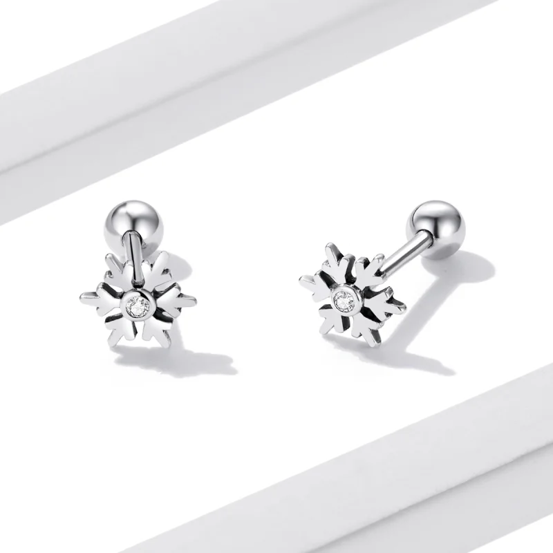(image for) Pandora Style Beautiful Snowflakes Stud Earrings - BSE529 - View 4