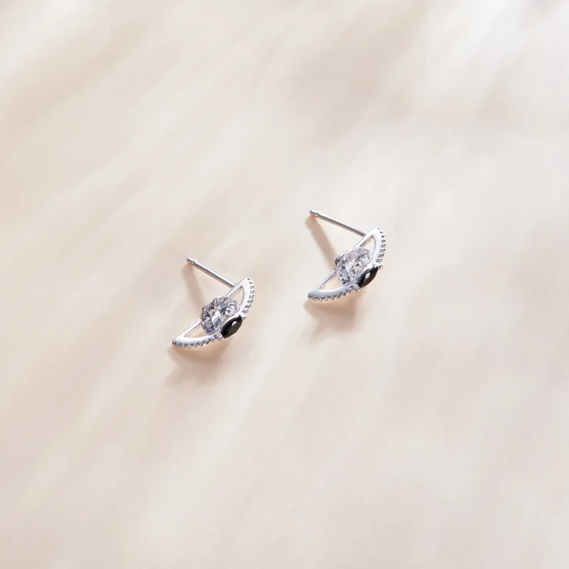 (image for) Pandora Style Between Black and White Stud Earrings - SCE1036 - View 2