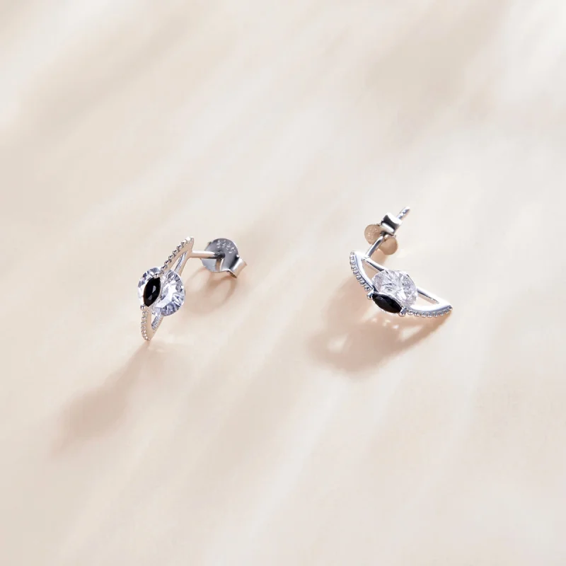 (image for) Pandora Style Between Black and White Stud Earrings - SCE1036 - View 3