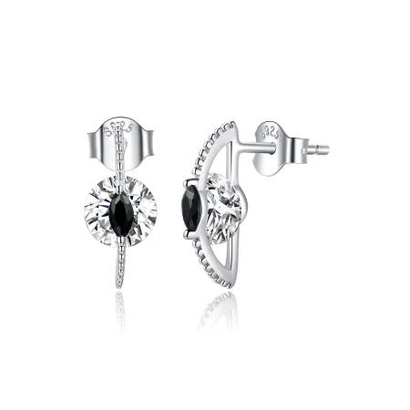 Pandora Style Between Black and White Stud Earrings - SCE1036 Pandora Style Between Black and White Stud Earrings - SCE1036