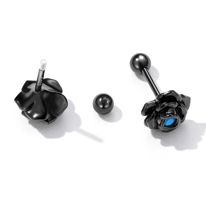(image for) Pandora Style Black Rose Stud Earrings - SCE1401 - View 3