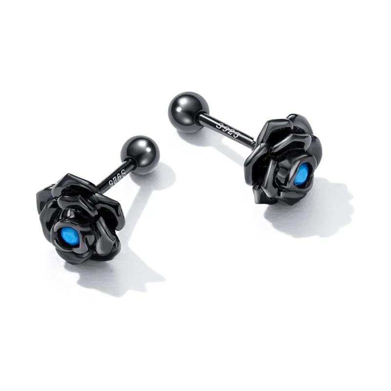 (image for) Pandora Style Black Rose Stud Earrings - SCE1401 - View 4