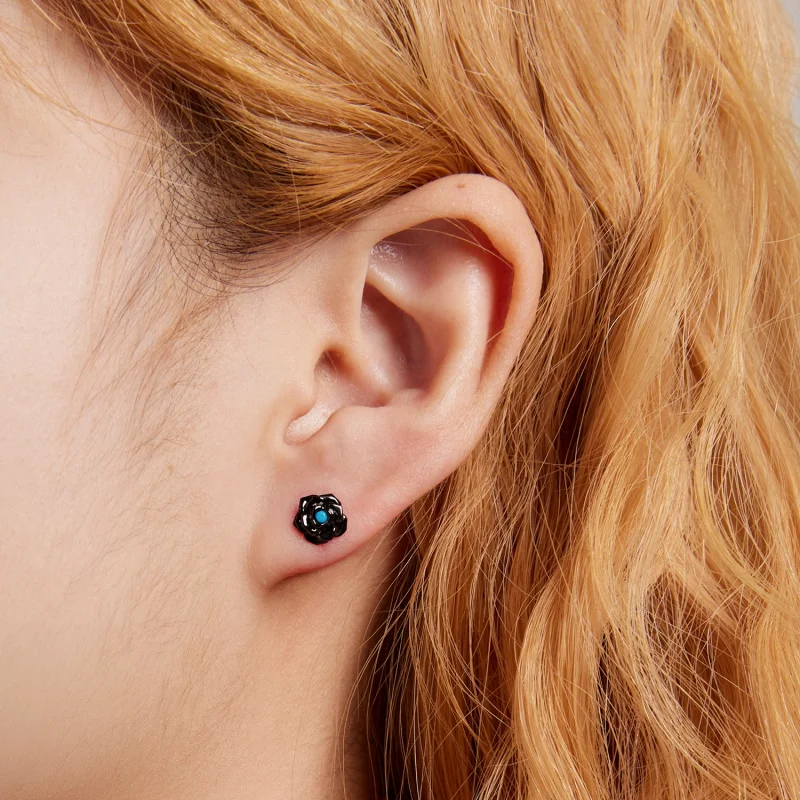 (image for) Pandora Style Black Rose Stud Earrings - SCE1401 - View 7