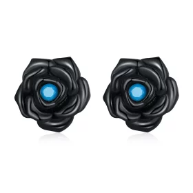 Pandora Style Black Rose Stud Earrings - SCE1401 Pandora Style Black Rose Stud Earrings - SCE1401