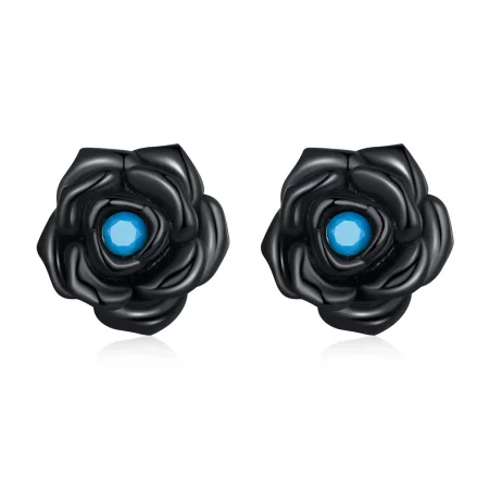 Pandora Style Black Rose Stud Earrings - SCE1401
