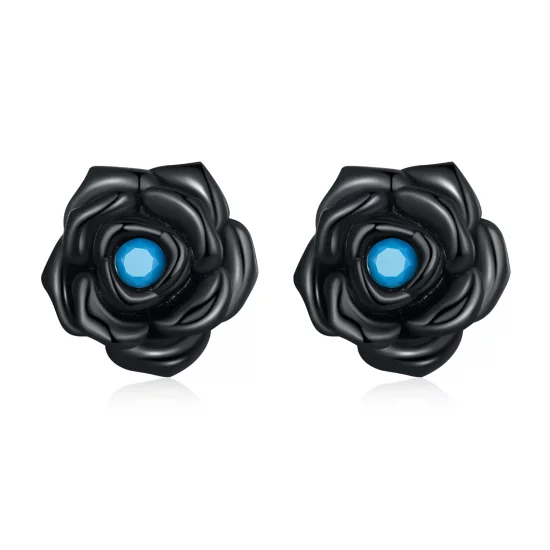 Pandora Style Black Rose Stud Earrings - SCE1401