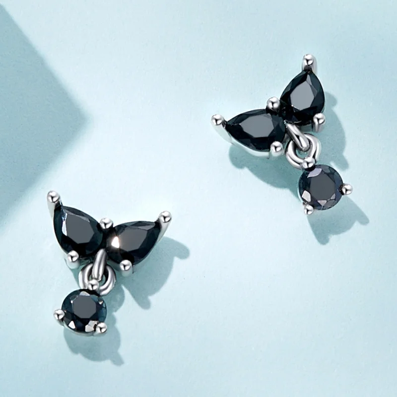 (image for) Pandora Style Black Zircon Stud Earrings - SCE1507 - View 2