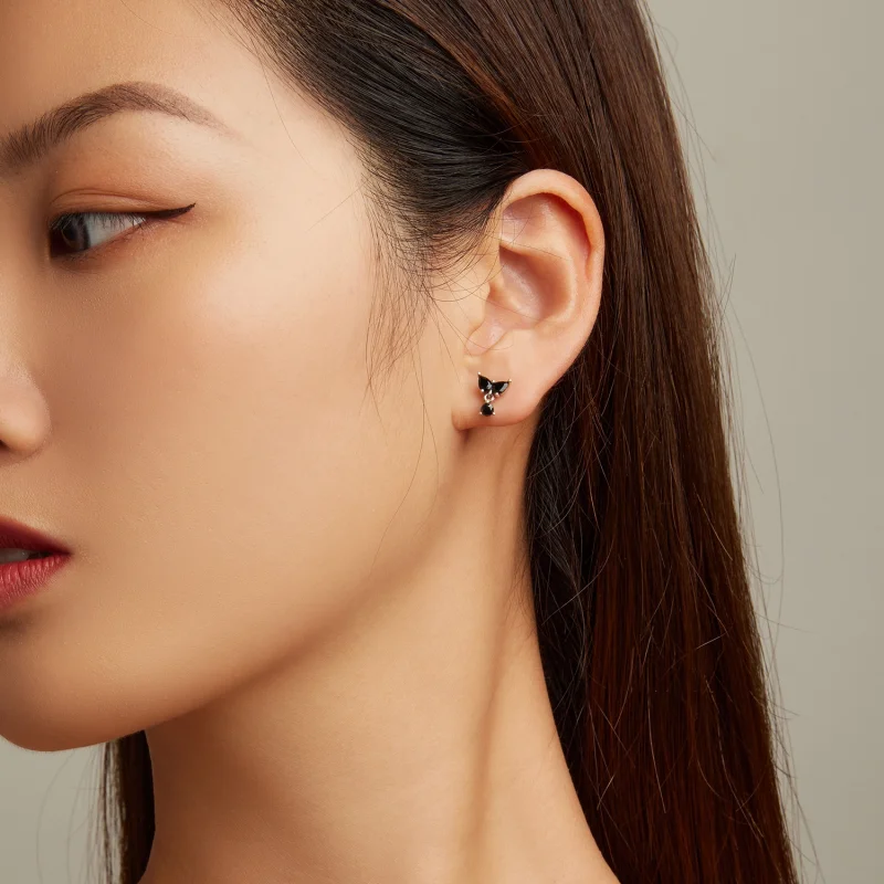 (image for) Pandora Style Black Zircon Stud Earrings - SCE1507 - View 6