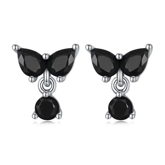 Pandora Style Black Zircon Stud Earrings - SCE1507
