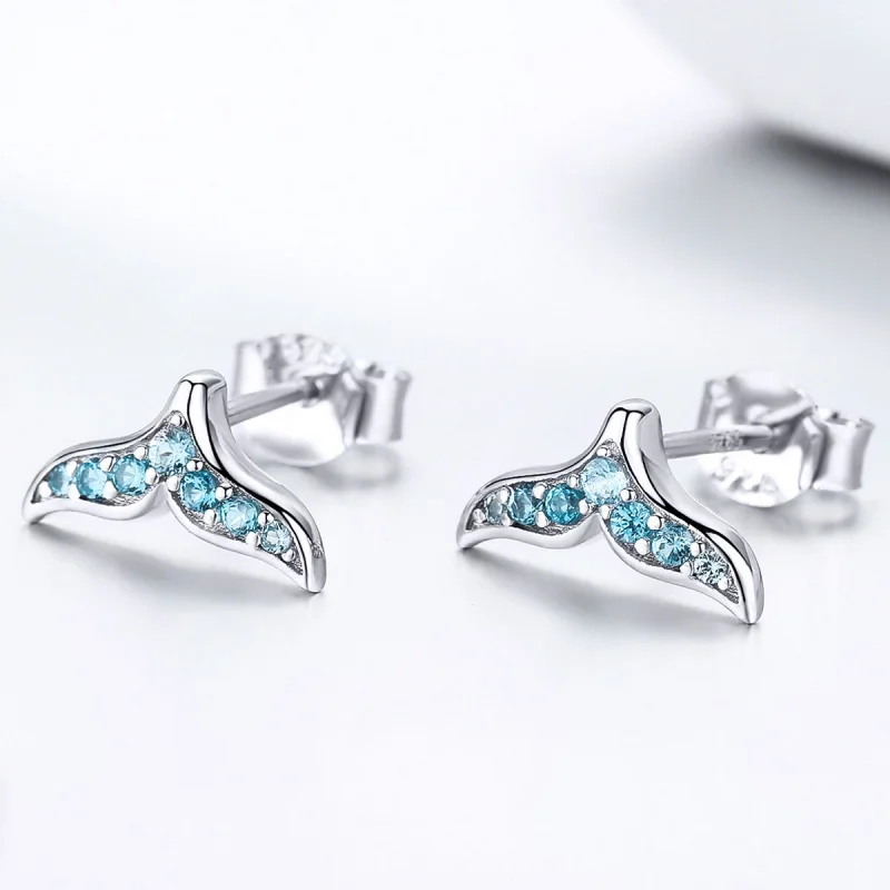 (image for) Pandora Style Blue Fishtail Stud Earrings - BSE058 - View 3