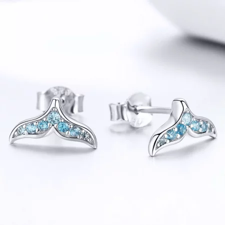 Pandora Style Blue Fishtail Stud Earrings - BSE058