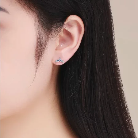 Pandora Style Blue Fishtail Stud Earrings - BSE058