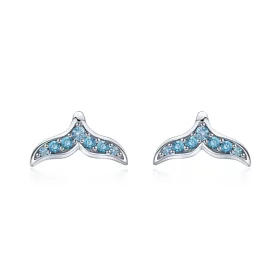 Pandora Style Blue Fishtail Stud Earrings - BSE058 Pandora Style Blue Fishtail Stud Earrings - BSE058