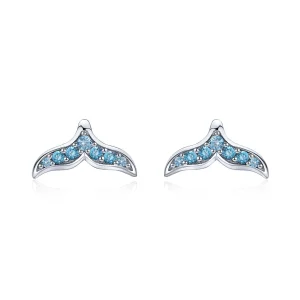 (image for) Pandora Style Blue Fishtail Stud Earrings - BSE058