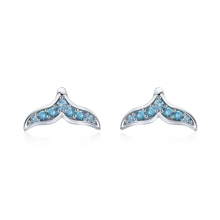 Pandora Style Blue Fishtail Stud Earrings - BSE058