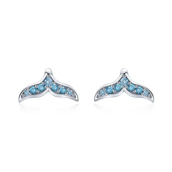 Pandora Style Blue Fishtail Stud Earrings - BSE058