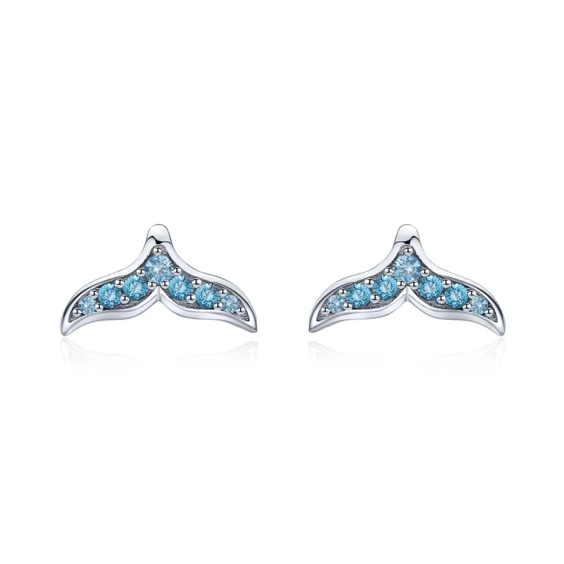 (image for) Pandora Style Blue Fishtail Stud Earrings - BSE058 - Product Image