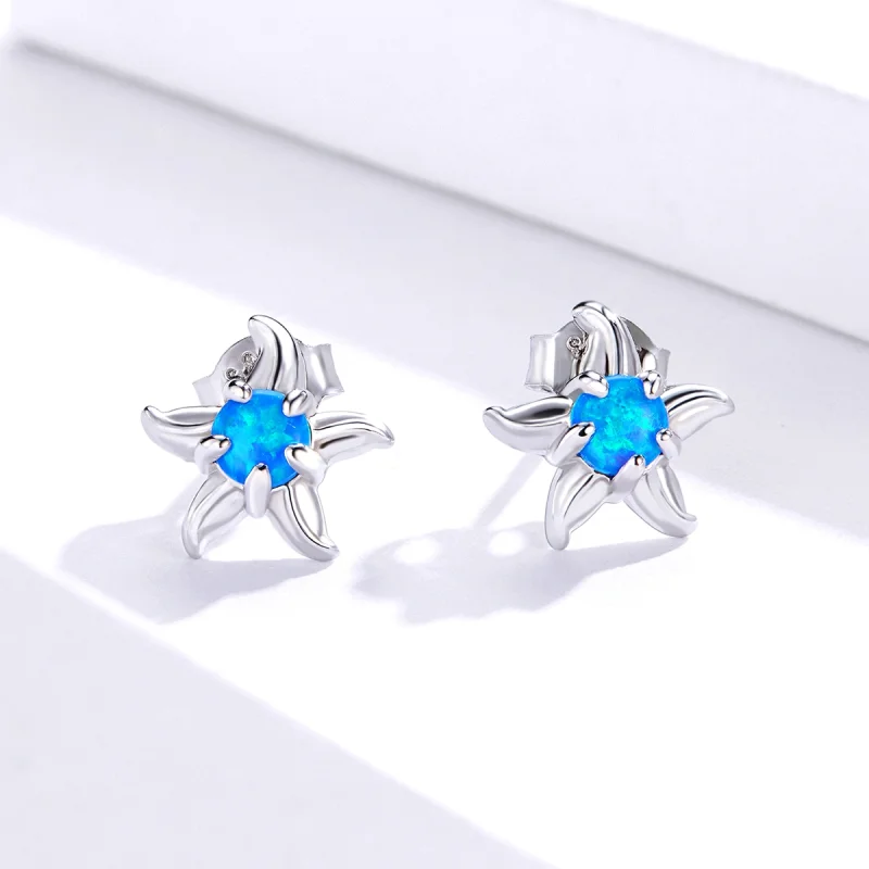 (image for) Pandora Style Blue Starfish Stud Earrings - SCE886 - View 2