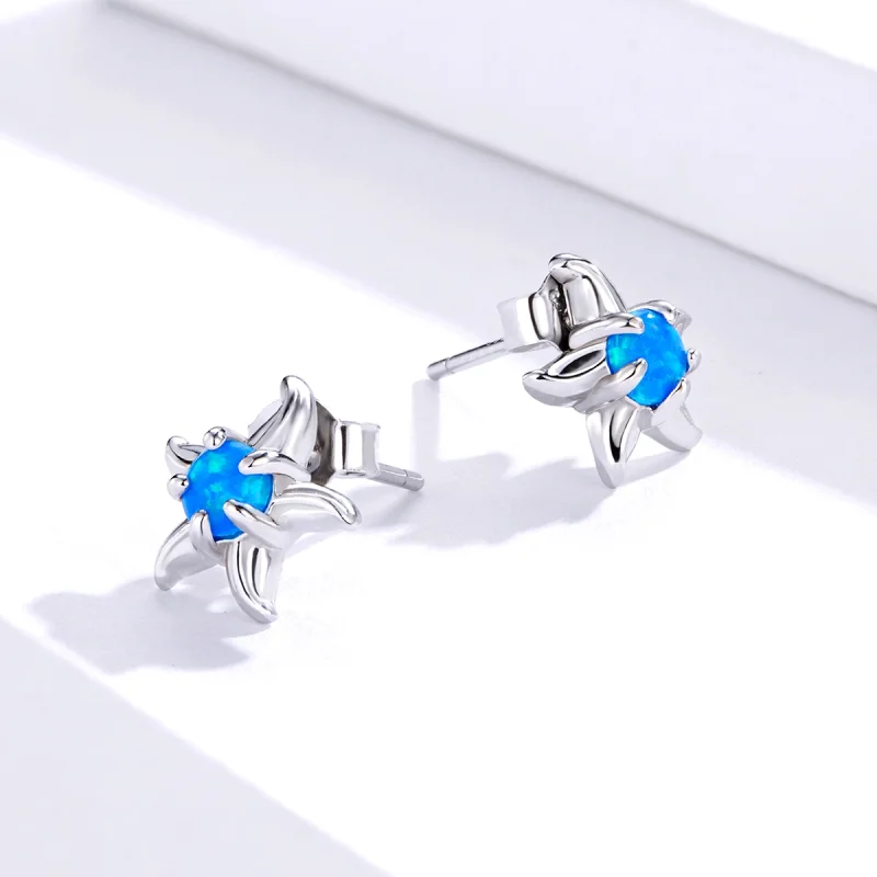 (image for) Pandora Style Blue Starfish Stud Earrings - SCE886 - View 3