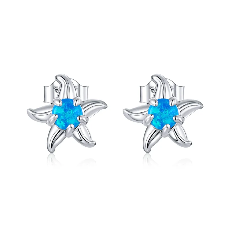 (image for) Pandora Style Blue Starfish Stud Earrings - SCE886 - Product Image