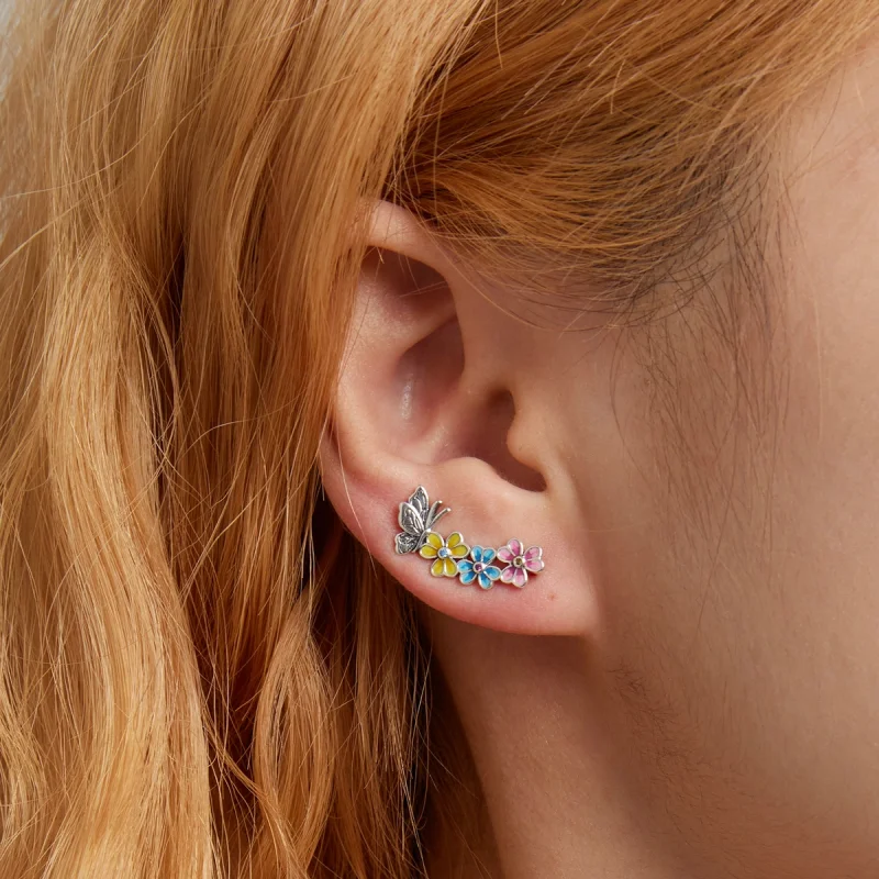 (image for) Pandora Style Butterfly Flower Stud Earrings - SCE1393 - View 5