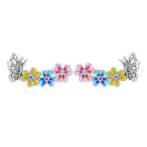 (image for) Pandora Style Butterfly Flower Stud Earrings - SCE1393