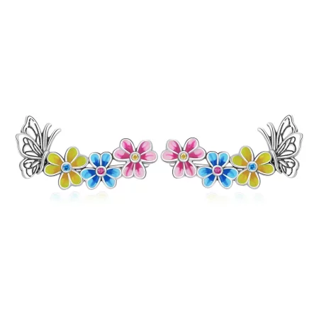 Pandora Style Butterfly Flower Stud Earrings - SCE1393