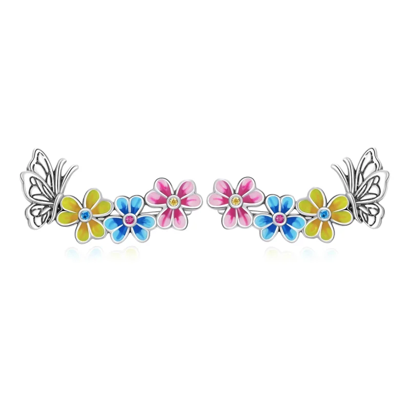 (image for) Pandora Style Butterfly Flower Stud Earrings - SCE1393 - Product Image