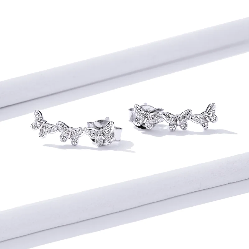 (image for) Pandora Style Butterfly Fly Stud Earrings - BSE377 - View 2