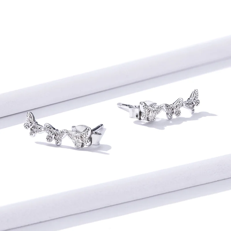 (image for) Pandora Style Butterfly Fly Stud Earrings - BSE377 - View 3
