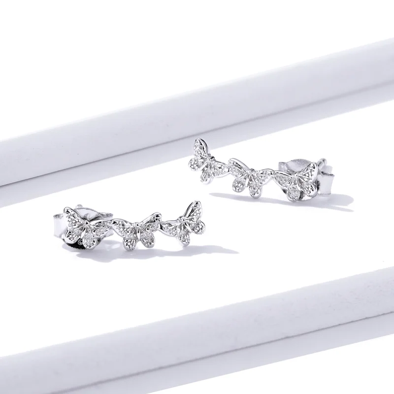 (image for) Pandora Style Butterfly Fly Stud Earrings - BSE377 - View 4