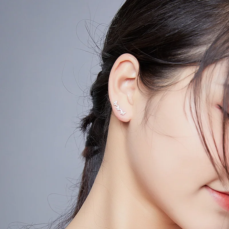 (image for) Pandora Style Butterfly Fly Stud Earrings - BSE377 - View 8