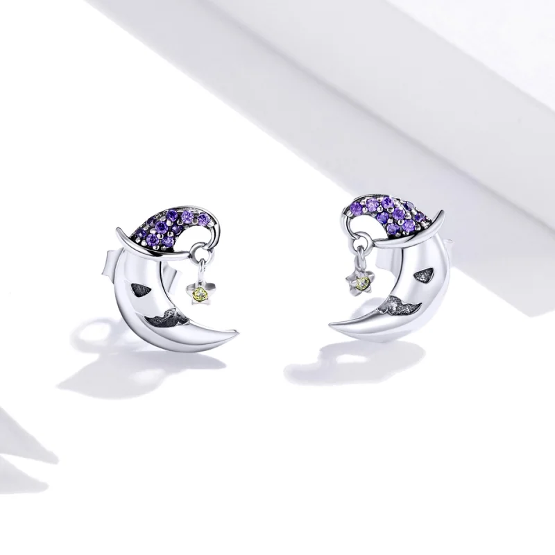 (image for) Pandora Style Cartoon Moon Stud Earrings - SCE954 - View 2