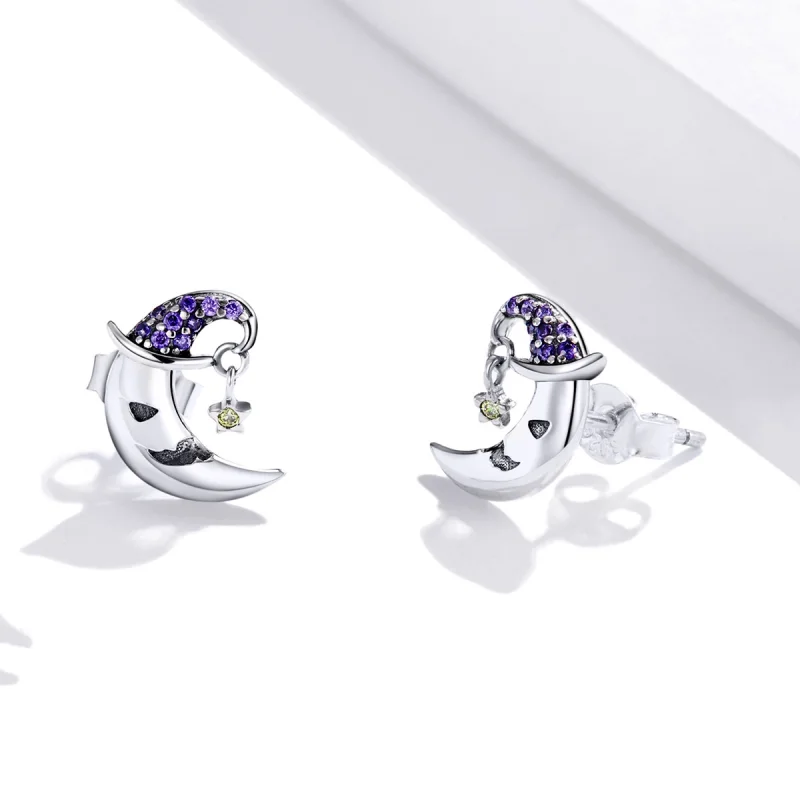 (image for) Pandora Style Cartoon Moon Stud Earrings - SCE954 - View 3