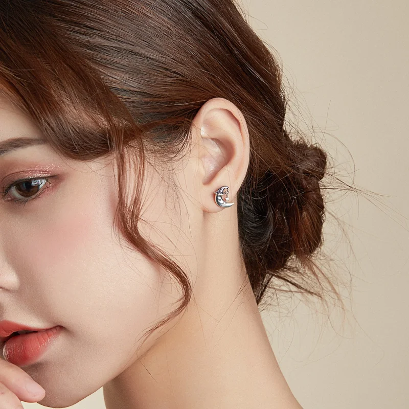 (image for) Pandora Style Cartoon Moon Stud Earrings - SCE954 - View 6