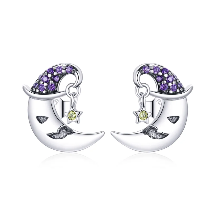 (image for) Pandora Style Cartoon Moon Stud Earrings - SCE954 - Product Image