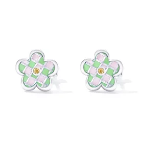 Pandora Style Checkerboard Florets Stud Earrings - SCE1387 Pandora Style Checkerboard Florets Stud Earrings - SCE1387