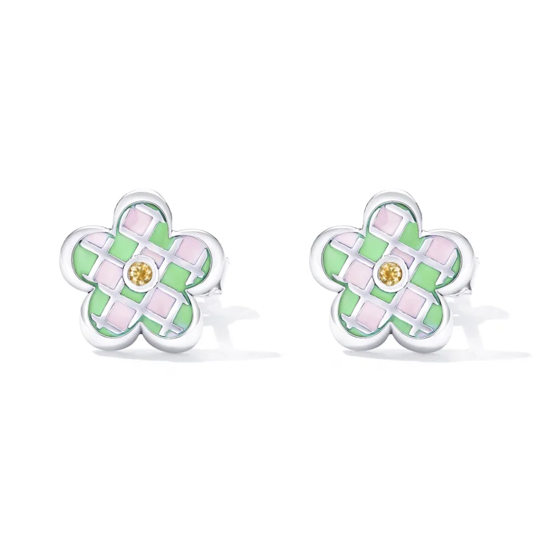 (image for) Pandora Style Checkerboard Florets Stud Earrings - SCE1387 - View 2