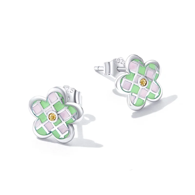 (image for) Pandora Style Checkerboard Florets Stud Earrings - SCE1387 - View 3