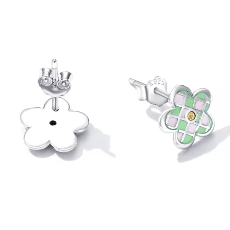 Pandora Style Checkerboard Florets Stud Earrings - SCE1387