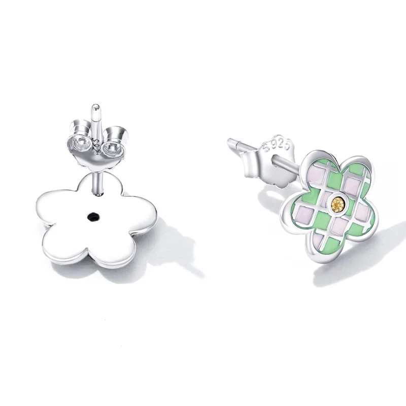 (image for) Pandora Style Checkerboard Florets Stud Earrings - SCE1387 - View 4