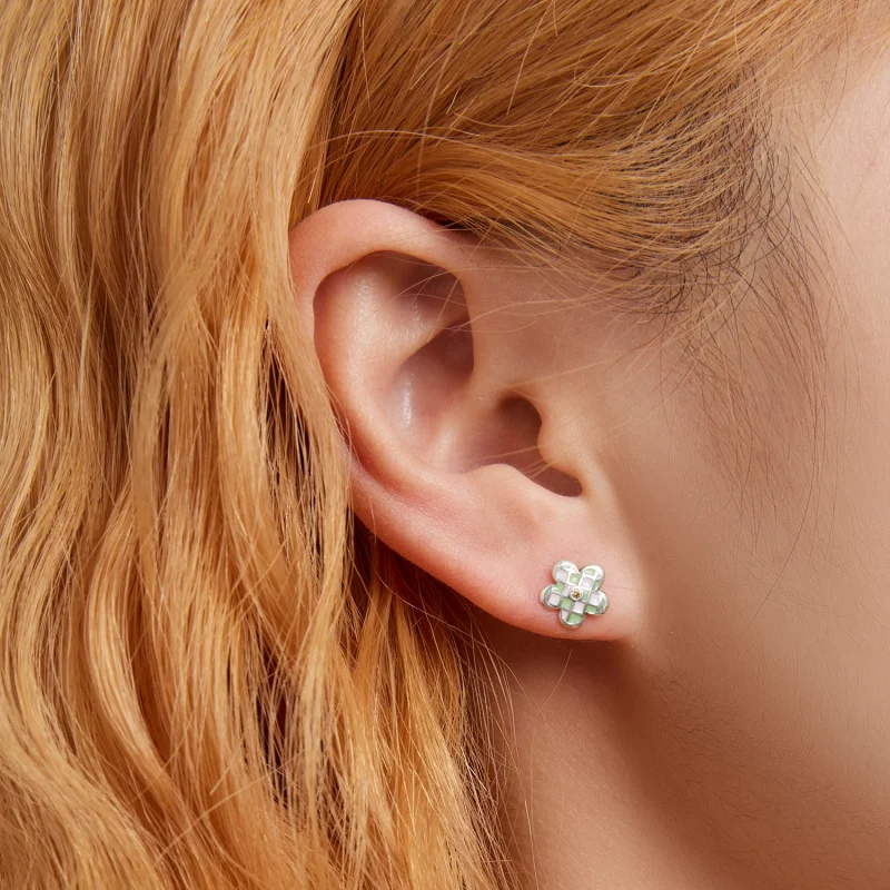 (image for) Pandora Style Checkerboard Florets Stud Earrings - SCE1387 - View 6