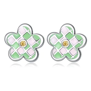 (image for) Pandora Style Checkerboard Florets Stud Earrings - SCE1387