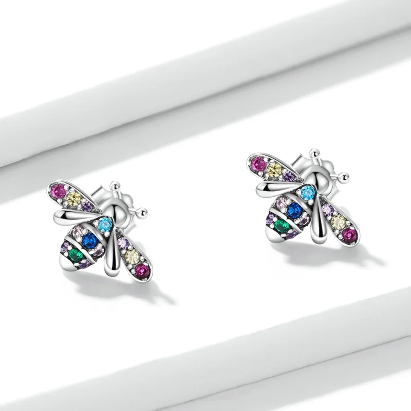 (image for) Pandora Style Colorful Bee Stud Earrings - BSE559 - View 2