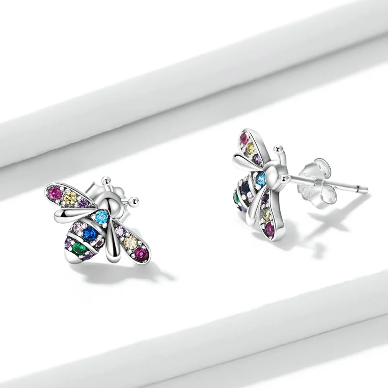 (image for) Pandora Style Colorful Bee Stud Earrings - BSE559 - View 3