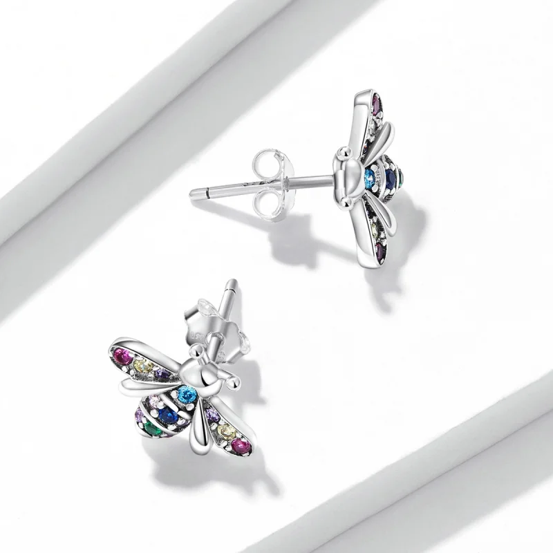 (image for) Pandora Style Colorful Bee Stud Earrings - BSE559 - View 4