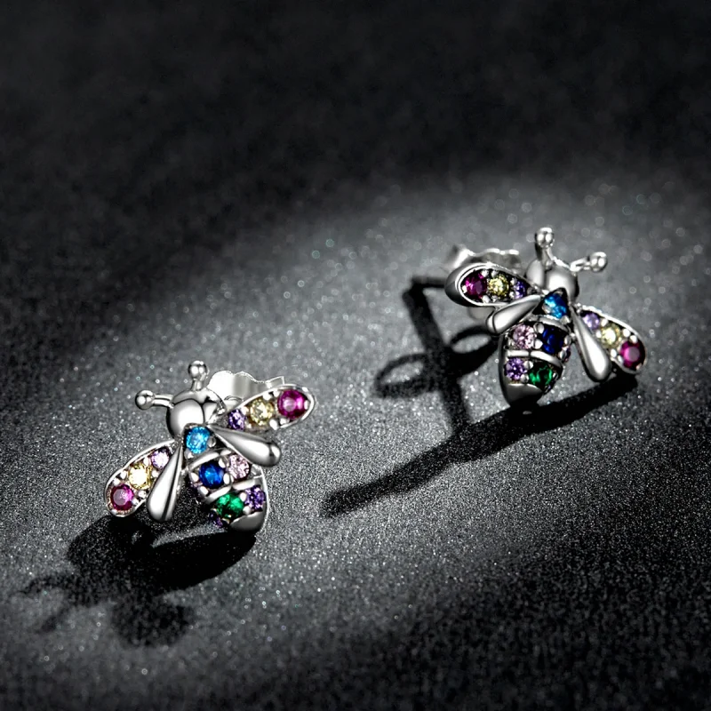 (image for) Pandora Style Colorful Bee Stud Earrings - BSE559 - View 5